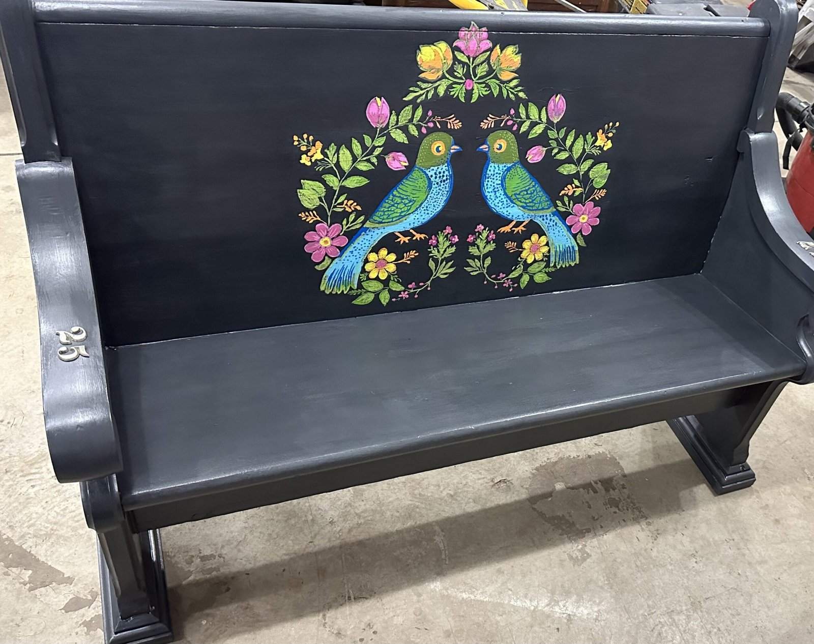 Bench Refinished with IOD Vida Floral Paint Inlay