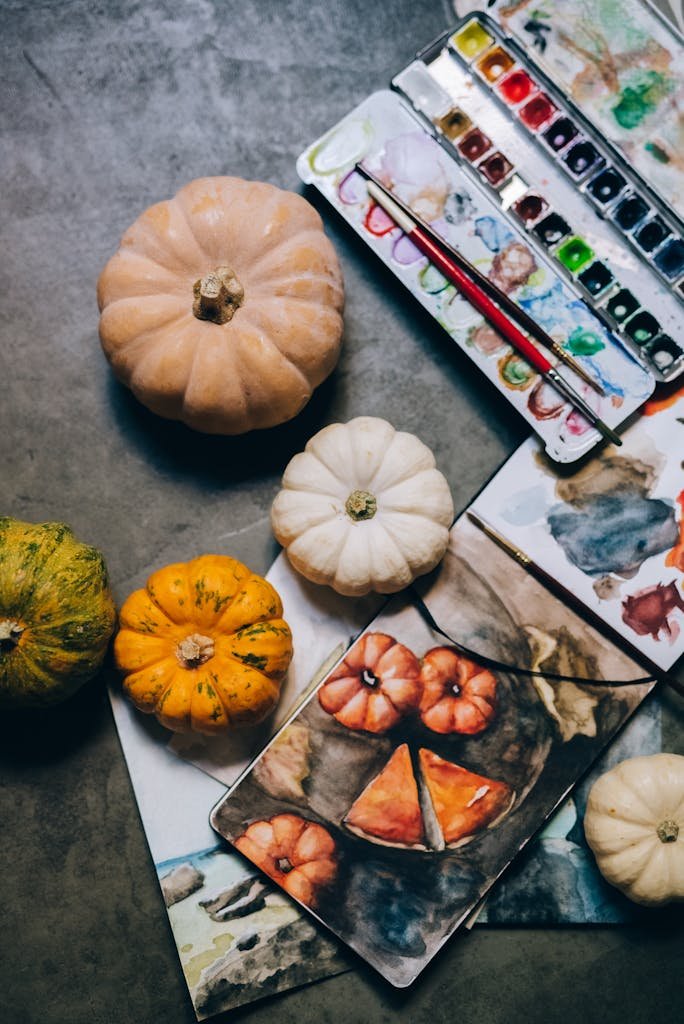 Pumpkins on the Concrete Floor