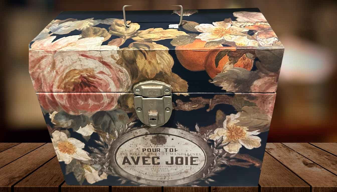 Vintage toolbox repurposed with IOD transfers and paint