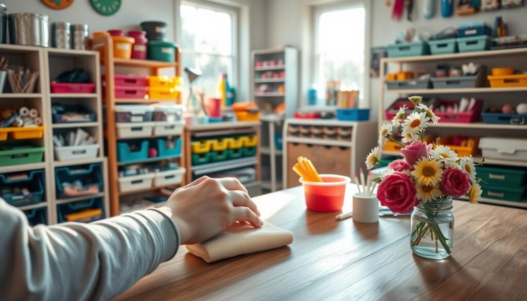 final cleaning touches for craft area