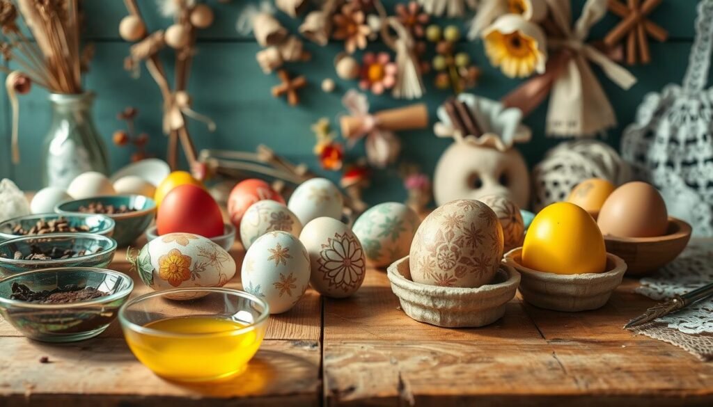 classic egg dyeing techniques with homemade decorations